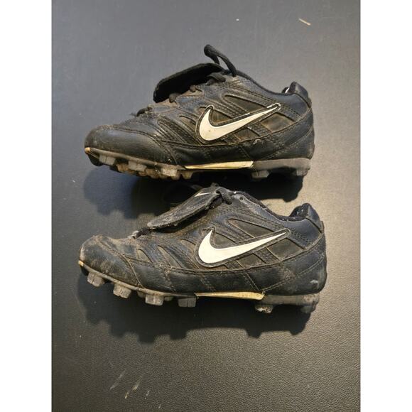 Nike Baseball Cleats Youth 1Y Black Lace Cover Molded Studs Used Vintage 90s - Picture 5 of 6